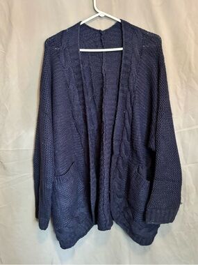 Navy Open-Front Cable Knit Women's Sweater Cardigan